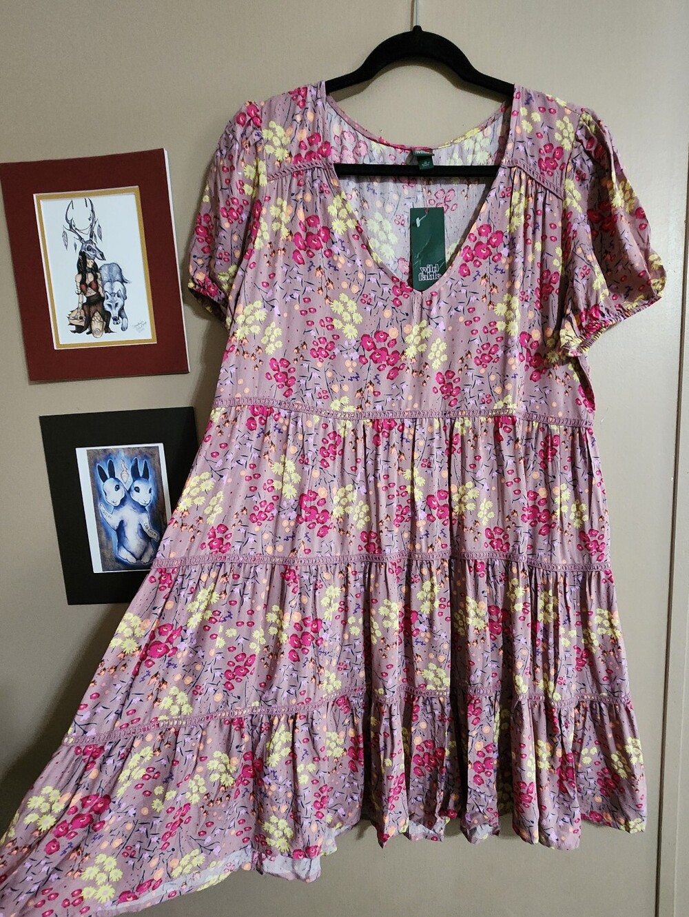 Boho Floral Babydoll Dress | Cottagecore Mini Dress | Wild Fable | M